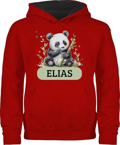 Pullover Kinder Hoodie Jungen Mädchen - Süßer Panda Bär mit Name personalisiert I Panda Geschenk Pandabären I Pandageschenke - 140 (9/11 Jahre) - Rot/Schwarz - pandabär pandabären￼ von Geschenk mit Namen personalisiert by Shirtracer