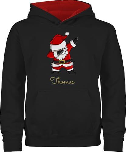 Pullover Kinder Hoodie Jungen Mädchen - Weihnachten - Dab Dabbing Weihnachtsmann mit Name I Weihnachtsmotiv - 140 (9/11 Jahre) - Schwarz/Rot - weinachts Pulli Weinachten weihnachtliches Christmas von Geschenk mit Namen personalisiert by Shirtracer