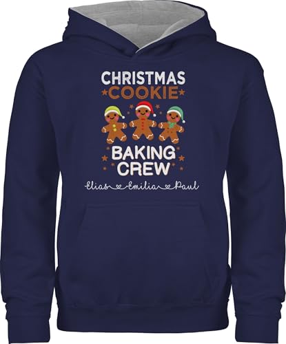Pullover Kinder Hoodie Jungen Mädchen - Weihnachten Geschenke - Christmas Cookie Baking Crew personalisiert I Weihnachtsbäckerei - 116 (5/6 Jahre) - Navy Blau/Grau meliert - Weihnachts backen von Geschenk mit Namen personalisiert by Shirtracer