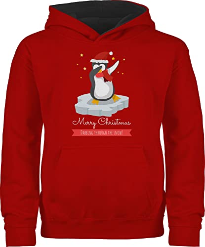 Pullover Kinder Hoodie Jungen Mädchen - Weihnachten Geschenke - Merry Christmas - Dabbing Pinguin - 152 (12/13 Jahre) - Rot/Schwarz - Weihnachts Kind weihnacht weihnachtliche weihnachtsmotive von Geschenk mit Namen personalisiert by Shirtracer