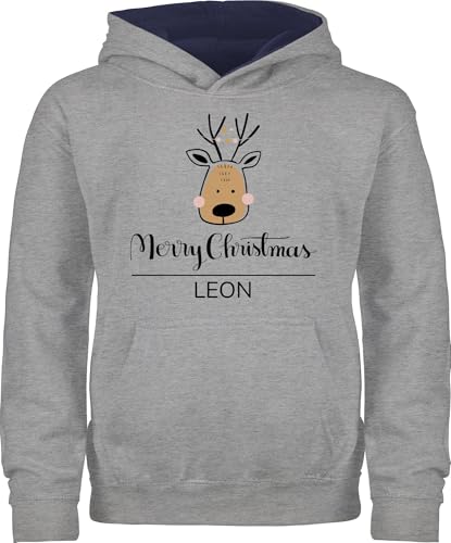 Pullover Kinder Hoodie Jungen Mädchen - Weihnachten Geschenke - Scandi Weihnachtstiere Merry Christmas schwarz - 152 (12/13 Jahre) - Grau meliert/Navy Blau - Weihnachts weihnacht weihnachtliche von Geschenk mit Namen personalisiert by Shirtracer
