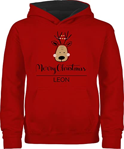 Pullover Kinder Hoodie Jungen Mädchen - Weihnachten Geschenke - Scandi Weihnachtstiere Merry Christmas schwarz - 152 (12/13 Jahre) - Rot/Schwarz - Weihnachts weihnacht weihnachtliche von Geschenk mit Namen personalisiert by Shirtracer