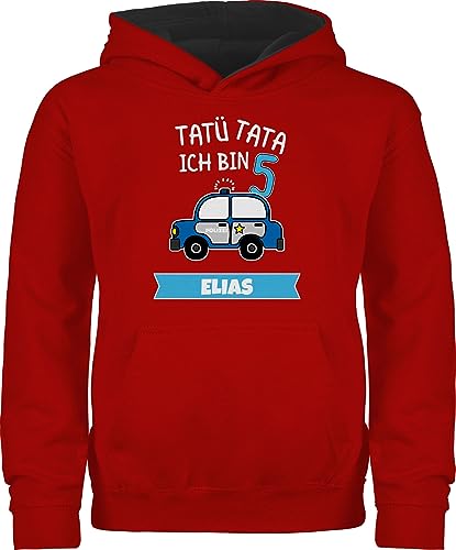 Pullover Kinder Hoodie Jungen Mädchen - 5. Geburtstag - Ich bin 5 Polizei TatüTata ich werde 5 Polizeiauto - 116 (5/6 Jahre) - Rot/Schwarz - jahre 5.geburtstag geburtstags name und von Geschenk mit Namen personalisiert by Shirtracer