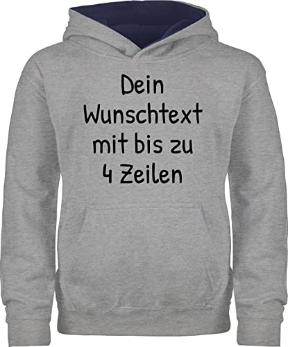 Pullover Kinder Hoodie Jungen Mädchen - Aufdruck selbst gestalten - Wunschdruck Text Namen - 140 (9/11 Jahre) - Grau meliert/Navy Blau - Bedrucken Schrift Personalisieren Lassen individuellem Druck von Geschenk mit Namen personalisiert by Shirtracer