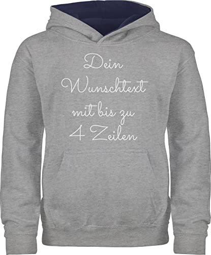 Pullover Kinder Hoodie Jungen Mädchen - Aufdruck selbst gestalten - Wunschtext - 152 (12/13 Jahre) - Grau meliert/Navy Blau - text änderbar beschriftbar individuellem schriftzug von Geschenk mit Namen personalisiert by Shirtracer