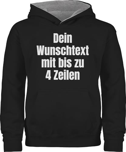 Pullover Kinder Hoodie Jungen Mädchen - Aufdruck selbst gestalten - Wunschtext - 152 (12/13 Jahre) - Schwarz/Grau meliert - text eigener schrift dem schriftzug zum selber eigenen und initialen von Geschenk mit Namen personalisiert by Shirtracer