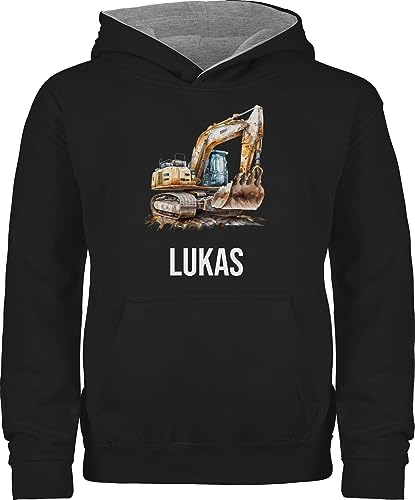 Pullover Kinder Hoodie Jungen Mädchen - Bagger Baggerfahrer Baggerführer Baustellenfahrzeug - 104 (3/4 Jahre) - Schwarz/Grau meliert - fahrzeuge baufahrzeug fahrzeug junge von Geschenk mit Namen personalisiert by Shirtracer