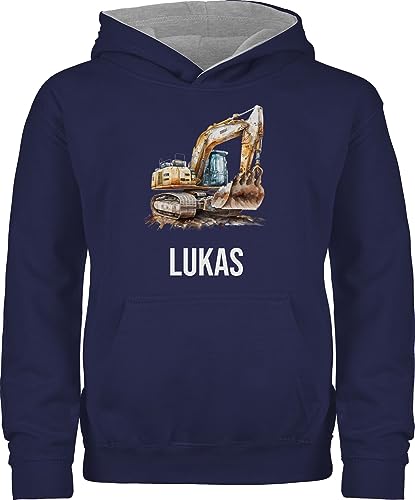 Pullover Kinder Hoodie Jungen Mädchen - Bagger Baggerfahrer Baggerführer Baustellenfahrzeug - 116 (5/6 Jahre) - Navy Blau/Grau meliert - baufahrzeug fahrzeug fahrzeuge junge von Geschenk mit Namen personalisiert by Shirtracer