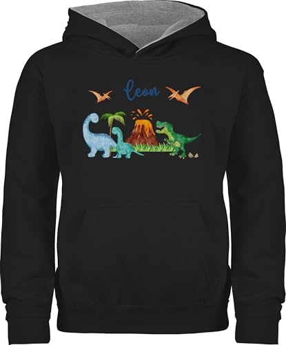 Pullover Kinder Hoodie Jungen Mädchen - Geschenk Dinosaurier personalisiert mit Name I Dino I Dinos - 116 (5/6 Jahre) - Schwarz/Grau meliert - Pullover+Dinosaurier Tier trex Pulli Tieren Kita von Geschenk mit Namen personalisiert by Shirtracer