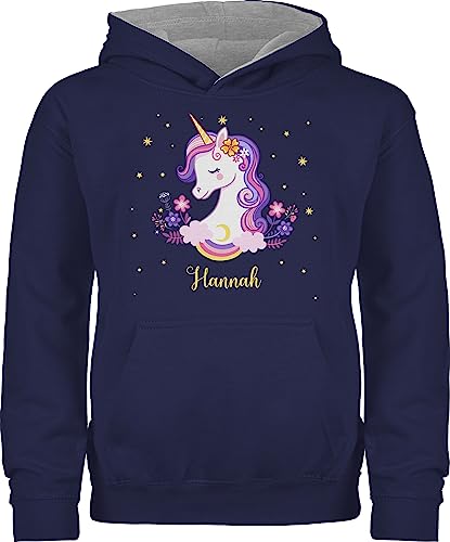 Pullover Kinder Hoodie Jungen Mädchen - Einhorn Unicorn - 104 (3/4 Jahre) - Navy Blau/Grau meliert - Motiv Jungs personalisierte Geschenke für personalisierung Kind Name und Pulli eigenem einem von Geschenk mit Namen personalisiert by Shirtracer