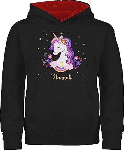 Pullover Kinder Hoodie Jungen Mädchen - Einhorn Unicorn - 104 (3/4 Jahre) - Schwarz/Rot - Motiv Pulli personalisiertes für Name Kind personalisierte und Geschenke personalisierung einem eigenem von Geschenk mit Namen personalisiert by Shirtracer