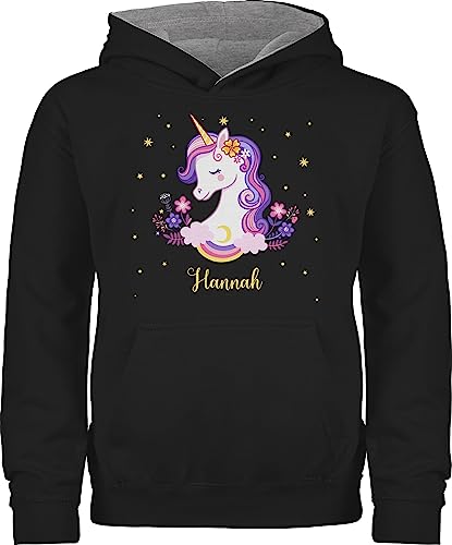 Pullover Kinder Hoodie Jungen Mädchen - Einhorn Unicorn - 116 (5/6 Jahre) - Schwarz/Grau meliert - pulli unicorns einschulung hoody einhörner kapuzenpullover geschenke kind eigenem jungs name für von Geschenk mit Namen personalisiert by Shirtracer