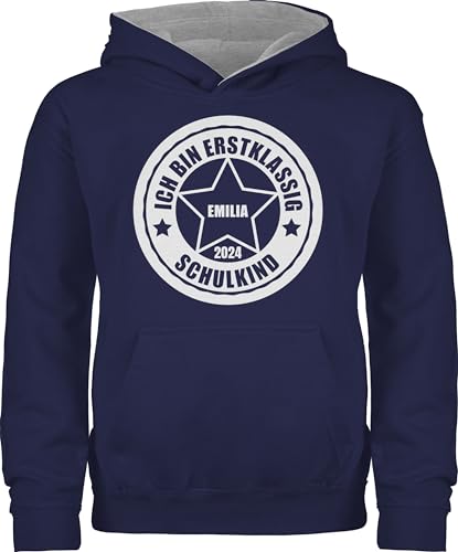 Pullover Kinder Hoodie Jungen Mädchen - Einschulung Schulanfang Junge - Ich Bin erstklassig 2024-128 (7/8 Jahre) - Navy Blau/Grau meliert - 1. klasse Schulkind personalisierte erste schuljahr von Geschenk mit Namen personalisiert by Shirtracer