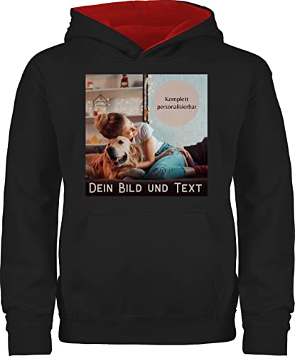 Pullover Kinder Hoodie Jungen Mädchen - eigenem - Foto Bild Geschenk - 140 (9/11 Jahre) - Schwarz/Rot - eigenen Bilder Bedrucken Schrift beschriftung Druck individuell selber Text Drauf von Geschenk mit Namen personalisiert by Shirtracer