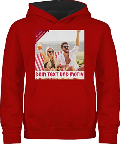 Pullover Kinder Hoodie Jungen Mädchen - Bild - Eigenem Foto Geschenk - 104 (3/4 Jahre) - Rot/Schwarz - selber gestalten selbst Bedrucken Hoodies fotogeschenke drucken personalisierter von Geschenk mit Namen personalisiert by Shirtracer