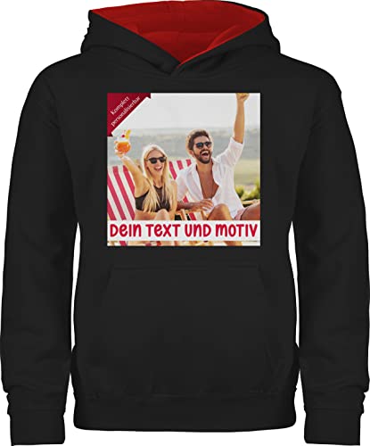 Pullover Kinder Hoodie Jungen Mädchen - Bild - Eigenem Foto Geschenk - 140 (9/11 Jahre) - Schwarz/Rot - selber Bilder Foto- schreiben Name Design Your own individuelle Geschenke bildgeschenke Fotos von Geschenk mit Namen personalisiert by Shirtracer