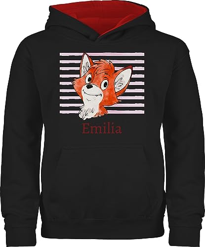 Pullover Kinder Hoodie Jungen - Süßer Fuchs - Mädchen Geschenk Fox - 128 (7/8 Jahre) - Schwarz/Rot - +mit+Fuchs Name von Geschenk mit Namen personalisiert by Shirtracer