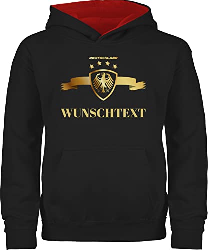 Pullover Kinder Hoodie Jungen Mädchen - 2024 Fussball EM Fanartikel - Deutschland Gold Adler - Wunschtext - 152 (12/13 Jahre) - Schwarz/Rot - wm 24 fußball Junge Europa personalisierte Geschenke von Geschenk mit Namen personalisiert by Shirtracer