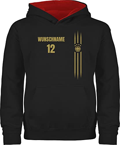 Pullover Kinder Hoodie Jungen Mädchen - 2024 Fussball EM Fanartikel - Deutschland Name und Nummer - 152 (12/13 Jahre) - Schwarz/Rot - pulli fußball hoody wm hoodies geschenke kids europa von Geschenk mit Namen personalisiert by Shirtracer