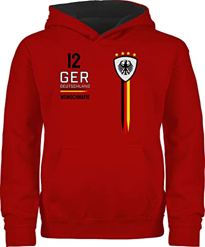 Pullover Kinder Hoodie Jungen Mädchen - 2024 Fussball EM Fanartikel - Deutschland WM Trikot Farben - 116 (5/6 Jahre) - Rot/Schwarz - fußball personalisierbar Europa Junge 24 personalisiertes von Geschenk mit Namen personalisiert by Shirtracer