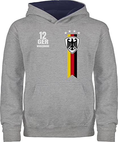 Pullover Kinder Hoodie Jungen Mädchen - 2024 Fussball EM Fanartikel - Germany WM Fan Deutschland - 104 (3/4 Jahre) - Grau meliert/Navy Blau - deutscher nationalmannschaft hoody europa name von Geschenk mit Namen personalisiert by Shirtracer