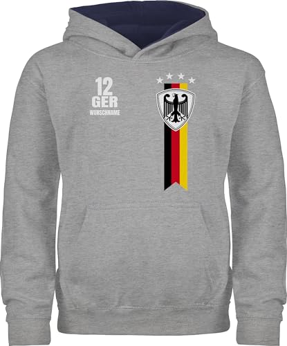 Pullover Kinder Hoodie Jungen Mädchen - 2024 Fussball EM Fanartikel - Germany WM Fan Deutschland - 140 (9/11 Jahre) - Grau meliert/Navy Blau - fußball nationalmannschaft kapuze junge nummer hoody von Geschenk mit Namen personalisiert by Shirtracer