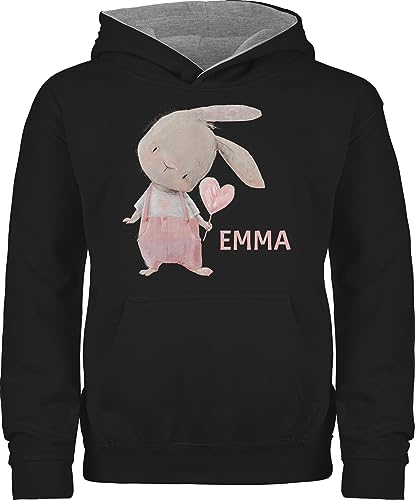 Pullover Kinder Hoodie Jungen - Mädchen Hase Rabbit Häschen Langohr Süße Hasen - 152 (12/13 Jahre) - Schwarz/Grau meliert - für hasenliebhaber Osterhase hasenmotiv Name Motiv personalisierter von Geschenk mit Namen personalisiert by Shirtracer