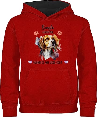 Pullover Kinder Hoodie Jungen Mädchen - Hunde - Beagle - Geschenk Hundebesitzern - 152 (12/13 Jahre) - Rot/Schwarz - Hund personalisierte Hundebesitzer Name hundemotiv Hunden Geschenke eigenem von Geschenk mit Namen personalisiert by Shirtracer