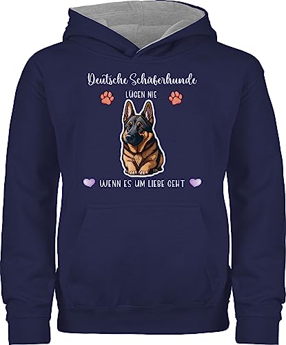 Pullover Kinder Hoodie Jungen Mädchen - Hunde - Deutsche Schäferhund - Geschenk Hundebesitzern - 152 (12/13 Jahre) - Navy Blau/Grau meliert - Name Hund hundemotiv hundemotiven hundemotive Hunden von Geschenk mit Namen personalisiert by Shirtracer