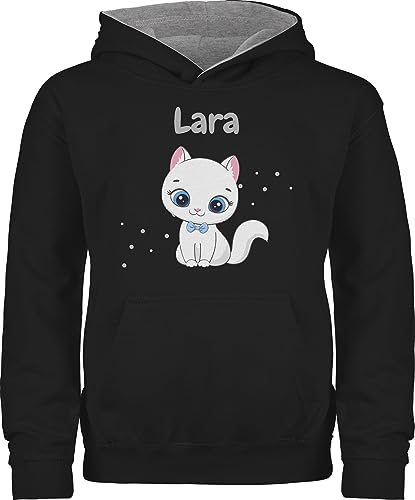 Pullover Kinder Hoodie Jungen Mädchen - Süße Katze Katzen Katzenmotiv Cat Cats - 104 (3/4 Jahre) - Schwarz/Grau meliert - für eine katzenliebhaberin Geschenke personalisierte Katzenliebhaber von Geschenk mit Namen personalisiert by Shirtracer