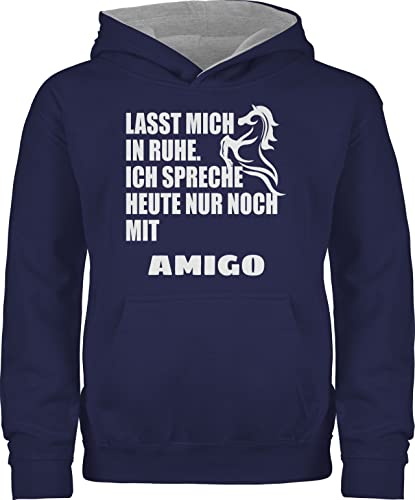 Pullover Kinder Hoodie Jungen Mädchen - Pferd - Ich spreche Heute nur noch mit Meinem Pferde - 152 (12/13 Jahre) - Navy Blau/Grau meliert - Name personalisierte reiten Maedchen pferdezubehör von Geschenk mit Namen personalisiert by Shirtracer