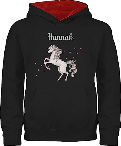 Pullover Kinder Hoodie Jungen Mädchen - Pferd - Pferde Geschenk Horse Horses - 104 (3/4 Jahre) - Schwarz/Rot - Pferdesport Geschenke für pferdefans wunschtext pferdemotiv pferdemotive Reiterin von Geschenk mit Namen personalisiert by Shirtracer