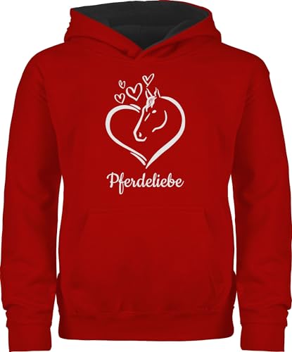 Pullover Kinder Hoodie Jungen Mädchen - Pferd Pferde - Pferdeportrait - mit Wunschtext - 152 (12/13 Jahre) - Rot/Schwarz - Pferde+Pullover für pferdeliebhaber personalisierbar Reiter Pulli von Geschenk mit Namen personalisiert by Shirtracer