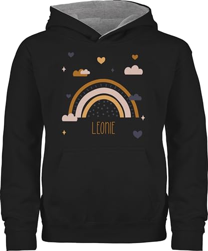 Geschenk mit Namen personalisiert by Shirtracer Pullover Kinder Hoodie Jungen Mädchen - Boho Regenbogen Rainbow - 104 (3/4 Jahre) - Schwarz/Grau meliert - Name von Geschenk mit Namen personalisiert by Shirtracer