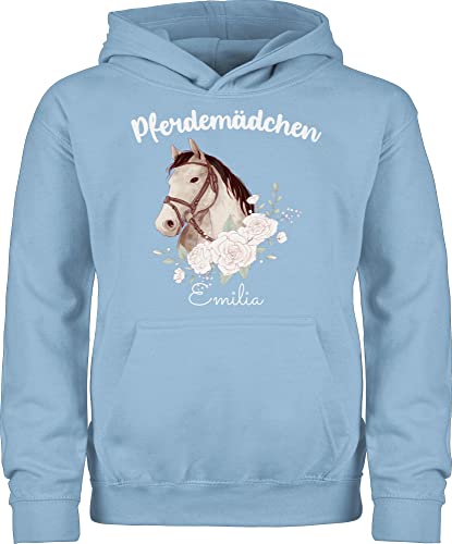 Kinder Hoodie Jungen Mädchen - Pferd Pferde - Pferdemädchen mit Name personalisiert I Geschenk Pferdeliebhaber - 116 (5/6 Jahre) - Hellblau - Reiter Geschenke pferdepullover reiten pferden von Geschenk mit Namen personalisiert by Shirtracer