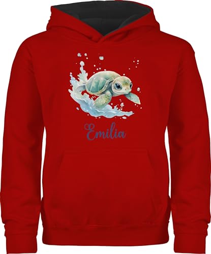 Pullover Kinder Hoodie Jungen Mädchen - Zootiere - Schildkröte Panzertier - 140 (9/11 Jahre) - Rot/Schwarz - schildkröten Pulli Name und personalisierte schildkrötenmotiv Kind Turtle von Geschenk mit Namen personalisiert by Shirtracer