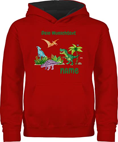 Pullover Kinder Hoodie Jungen Mädchen - Tiere - Dino Dinos Dinosaurier - 128 (7/8 Jahre) - Rot/Schwarz - personalisierte Geschenke Name Tier und Tieren Personalisieren Junge Elefant kleine Kind von Geschenk mit Namen personalisiert by Shirtracer