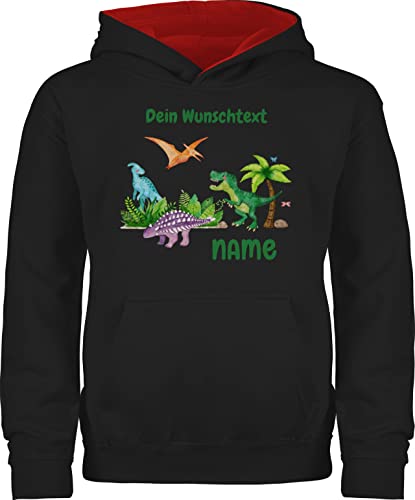 Pullover Kinder Hoodie Jungen Mädchen - Tiere - Dino Dinos Dinosaurier - 128 (7/8 Jahre) - Schwarz/Rot - personalisierte Geschenke Name Personalisieren und Tieren Junge Elefant Tier kleine Kind von Geschenk mit Namen personalisiert by Shirtracer