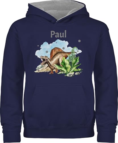 Pullover Kinder Hoodie Jungen Mädchen - Dinosaurier Geschenk Dino Geschenke Dinos I - 116 (5/6 Jahre) - Navy Blau/Grau meliert - Tier Name Pulli Tieren t rex Hoodies saurier personalisierte Hoddie von Geschenk mit Namen personalisiert by Shirtracer