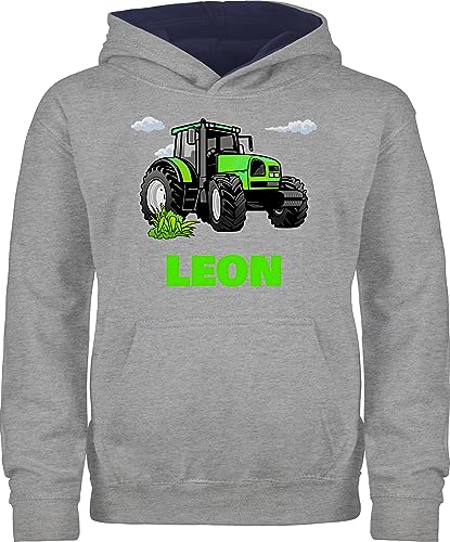 Pullover Kinder Hoodie Jungen Mädchen - Traktor Trecker Zugmaschine Bulldog Schlepper - 152 (12/13 Jahre) - Grau meliert/Navy Blau - bauer landwirt traktorfans traktoren bauern traktorfahrer von Geschenk mit Namen personalisiert by Shirtracer