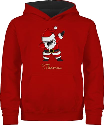 Pullover Kinder Hoodie Jungen Mädchen - Weihnachten - Dab Dabbing Weihnachtsmann mit Name I Weihnachtsmotiv - 152 (12/13 Jahre) - Rot/Schwarz - weinachts Pulli Weinachten weihnachtliches Christmas von Geschenk mit Namen personalisiert by Shirtracer