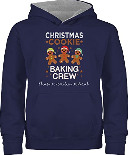 Pullover Kinder Hoodie Jungen Mädchen - Weihnachten Geschenke - Christmas Cookie Baking Crew - 140 (9/11 Jahre) - Navy Blau/Grau meliert - Pulli Weihnachts backen Hoodies Weinachten Cooking von Geschenk mit Namen personalisiert by Shirtracer