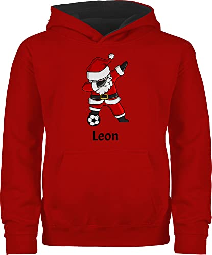 Pullover Kinder Hoodie Jungen Mädchen - Weihnachten Geschenke - Dabbing Weihnachtsmann mit Name und Fußball - 152 (12/13 Jahre) - Rot/Schwarz - Christmas 2022 personalisierte Frohe vor von Geschenk mit Namen personalisiert by Shirtracer