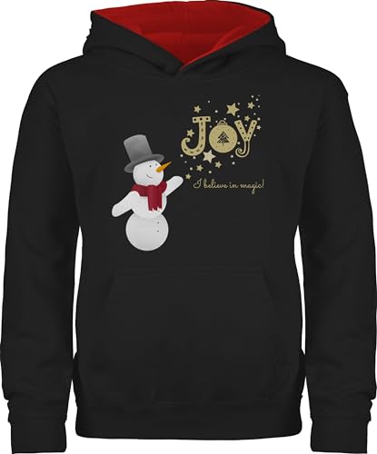 Pullover Kinder Hoodie Jungen Mädchen - Weihnachten - Schneemann mit Wunschtext Text - Joy mit Sternen - 116 (5/6 Jahre) - Schwarz/Rot - Personalisieren Geschenke vor Christmas schneemänner von Geschenk mit Namen personalisiert by Shirtracer