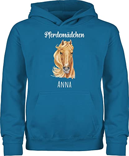 Kinder Hoodie Jungen - Pferd - Geschenk Pferdemädchen mit Name personalisiert I Pferde Mädchen Geschenke Reiten - 152 (12/13 Jahre) - Himmelblau - Pullover und pferdepullover Reiter Pulli REIT von Geschenk mit Namen personalisiert by Shirtracer