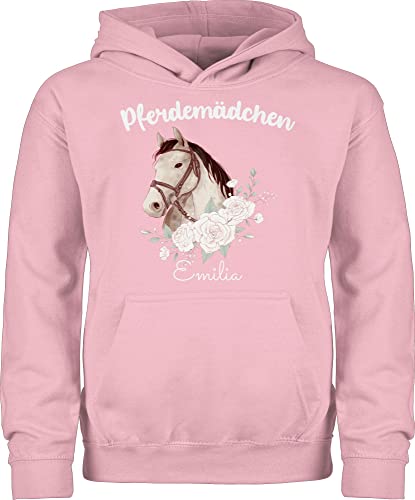 Kinder Hoodie Jungen Mädchen - Pferd Pferde - Pferdemädchen II - 140 (9/11 Jahre) - Hellrosa - pullover pulli name geschenke für pferdefans kapuzenpulli pferdegeschenk pferdezubehör pullis von Geschenk mit Namen personalisiert by Shirtracer