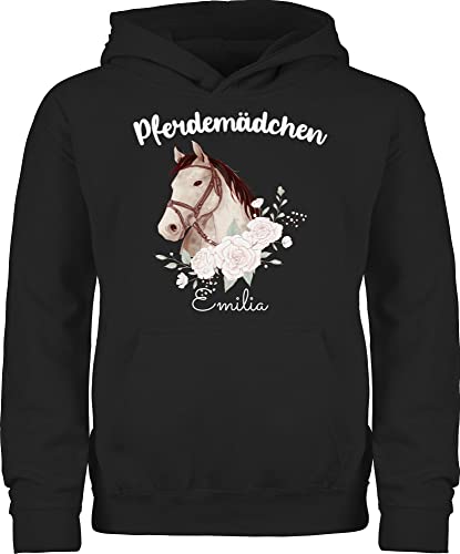 Kinder Hoodie Jungen Mädchen - Pferd Pferde - Pferdemädchen II - 140 (9/11 Jahre) - Schwarz - flauschiger pullover geschenke für reiter hoody maedchen reiten pulli pferdegeschenk hoddy pferdefans von Geschenk mit Namen personalisiert by Shirtracer