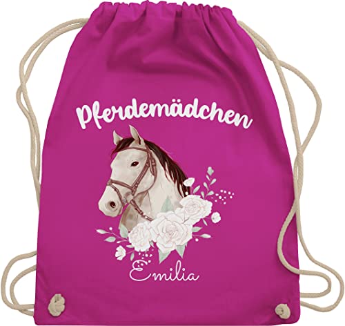 Turnbeutel Rucksack - Pferd Pferde - Pferdemädchen II - Unisize - Fuchsia - pferderucksäcke mädchen geschenke für reiterinnen tasche kindergarten kita beutel wechselsachen reit sachen von Geschenk mit Namen personalisiert by Shirtracer