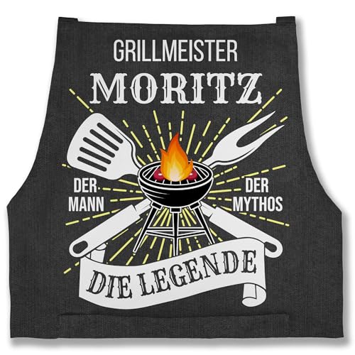 Schürze - Grillschürze Herren Männer - Grillmeister Der Mann Der Mythos Die Legende mit Name - Lustiges Geschenk Grillen Papa Vatertag Geburtstag - 85x69 - Jeans Schwarz - für grillzubehör von Geschenk mit Namen personalisiert by Shirtracer