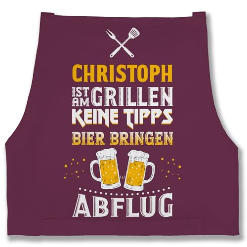 Schürze - Grillschürze Herren Männer - Name ist am grillen keine Tipps Bier bringen Abflug - Witzig Grillen Geschenk - 85x69 - Aubergine - grill mann papa personalisierte schürzen für von Geschenk mit Namen personalisiert by Shirtracer